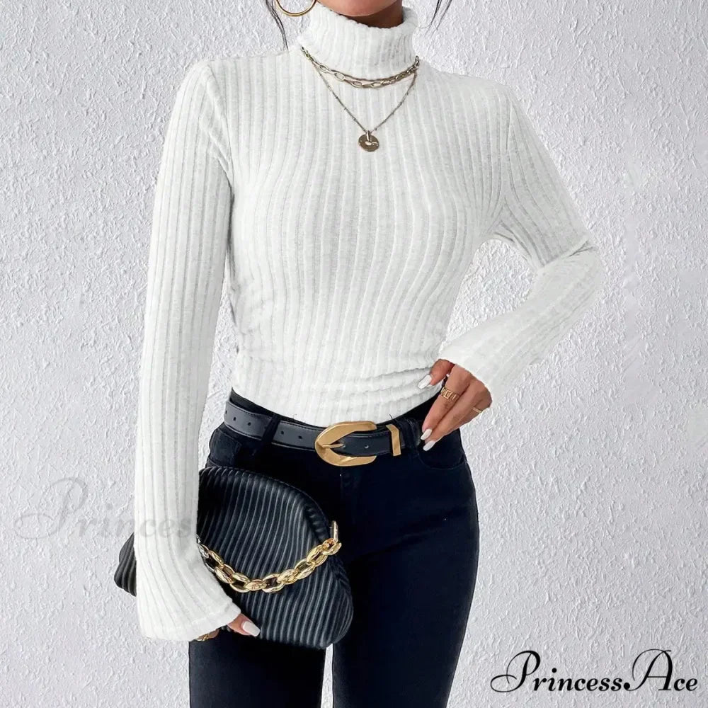 Dynamic Monochromatic High-Collar Trim-Fit Long Sleeve Top Women