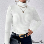 Dynamic Monochromatic High-Collar Trim-Fit Long Sleeve Top Women