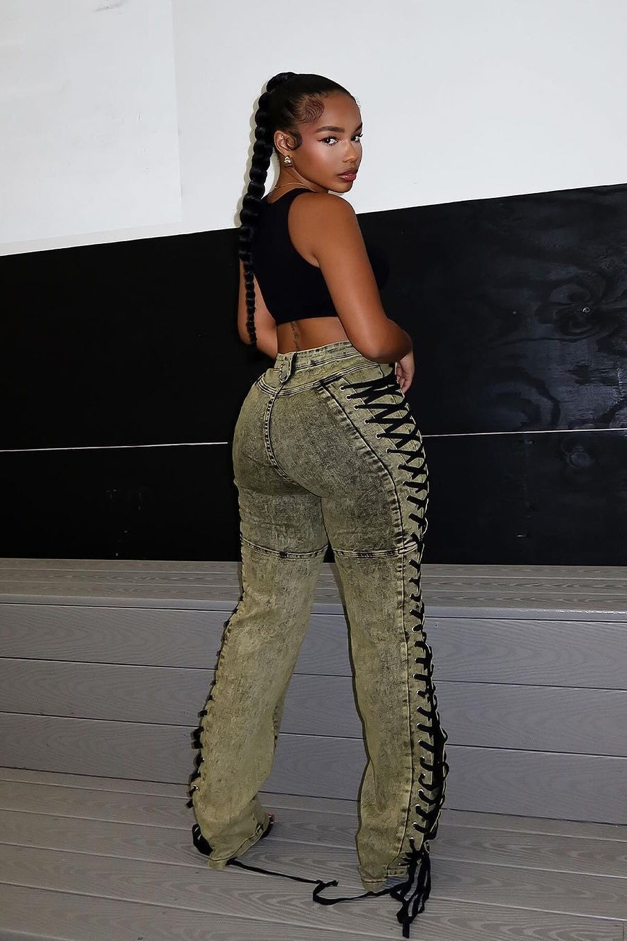 Drawstring Lace-Up Denim Jeans