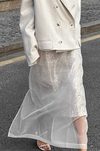 White High-Waist Split Maxi Skirt