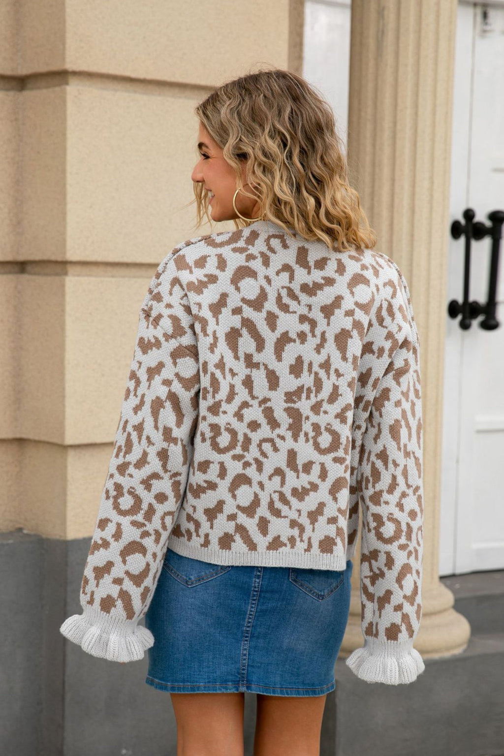 Leopard Jacquard Tie Front Cardigan