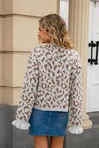 Leopard Jacquard Tie Front Cardigan
