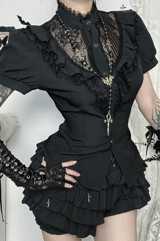 Gothic Slim Lace Patch Blouse