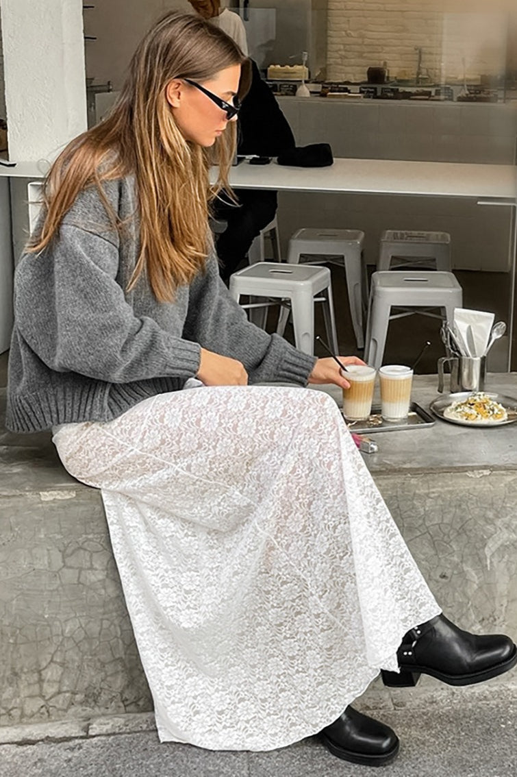 Jacquard Sheer Lace Maxi Skirt