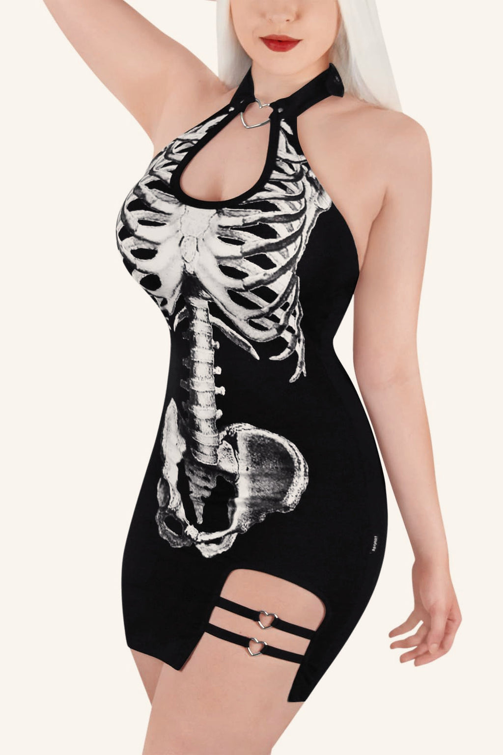 Heart Cutout Halter Skeleton Mini Dress