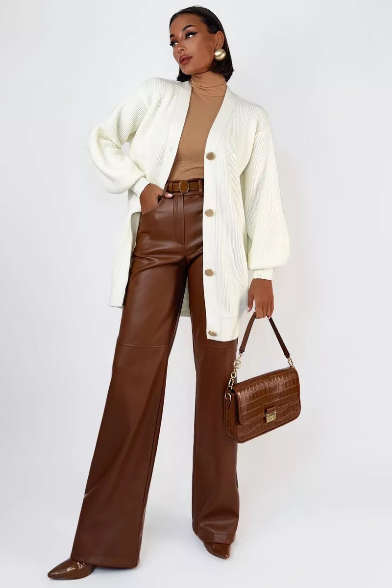 V-Neck Loose Fit Long Knit Cardigan