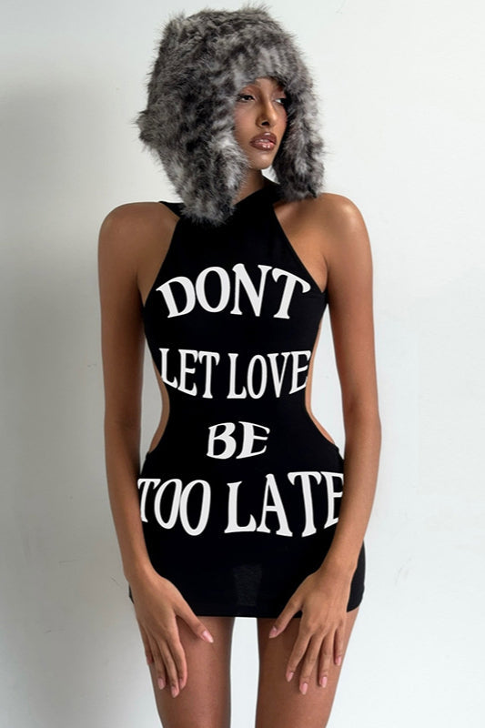 Street Style Sexy Letter Print Cutout Bodycon Mini Dress