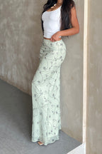 Knit Floral Print Slim Midi Skirt