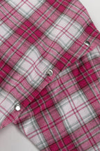 Pink Plaid Loose Fit Button-Up Blouse