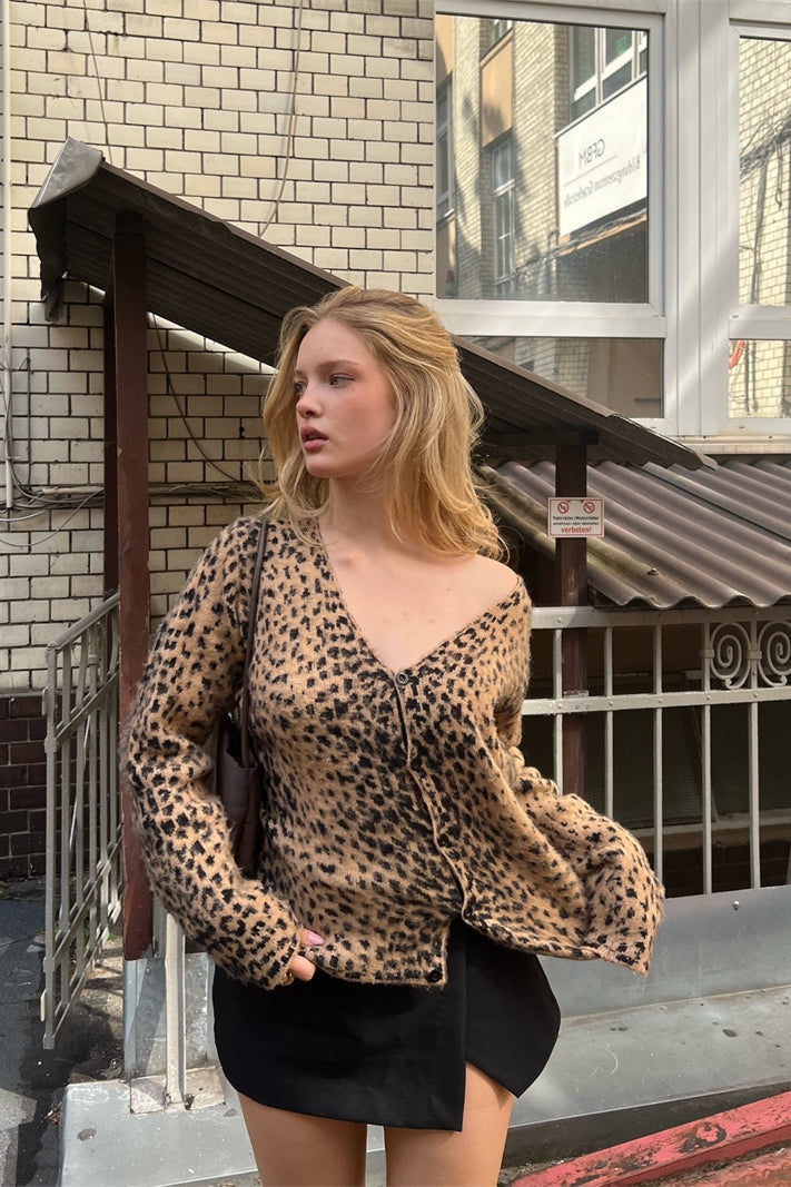 Soft Mohair Animal Print Cardigan