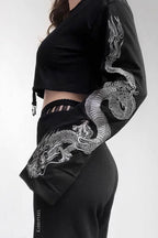 Dragon Print Cropped Hip Hop Hoodie