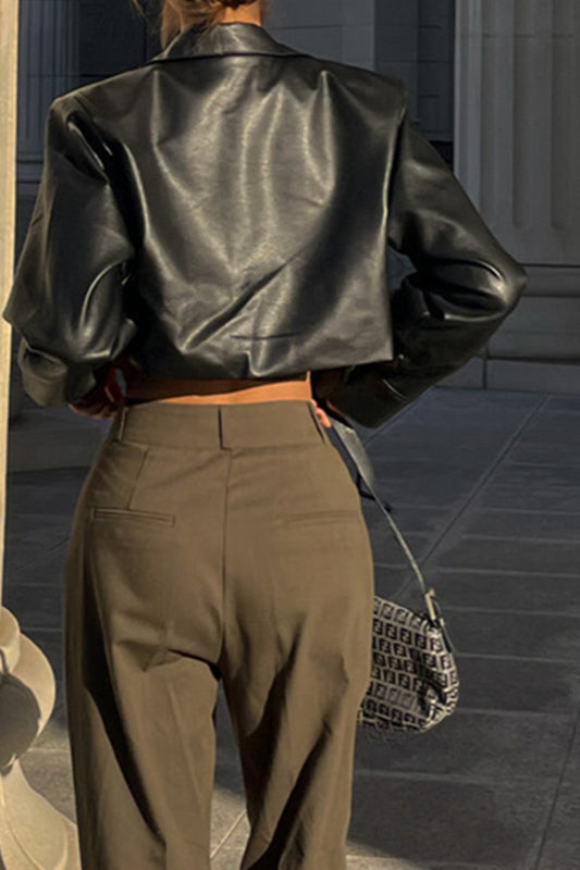 Zip-Up Faux Leather Coat