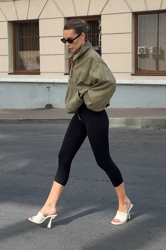 Casual Green Suede Collar Jacket