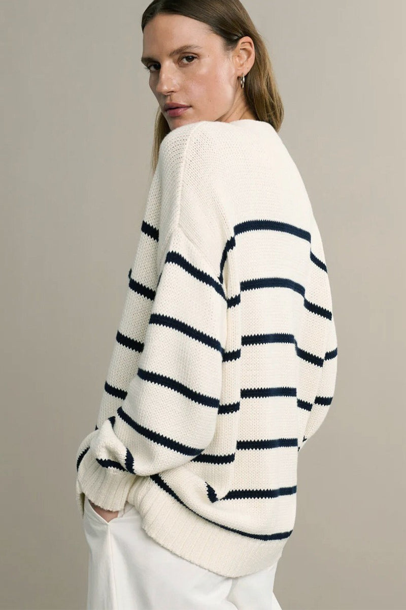 Cotton Striped Cardigan Sweater