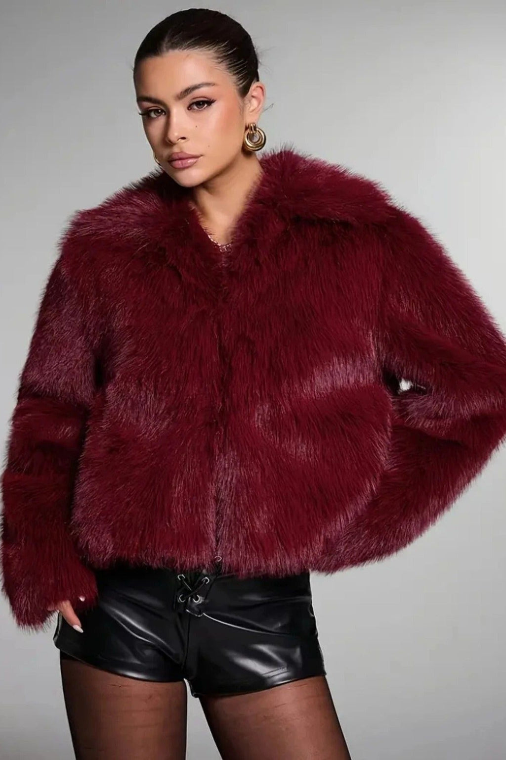 Vintage Elegant Faux Fur Buttoned Long-Sleeve Coat