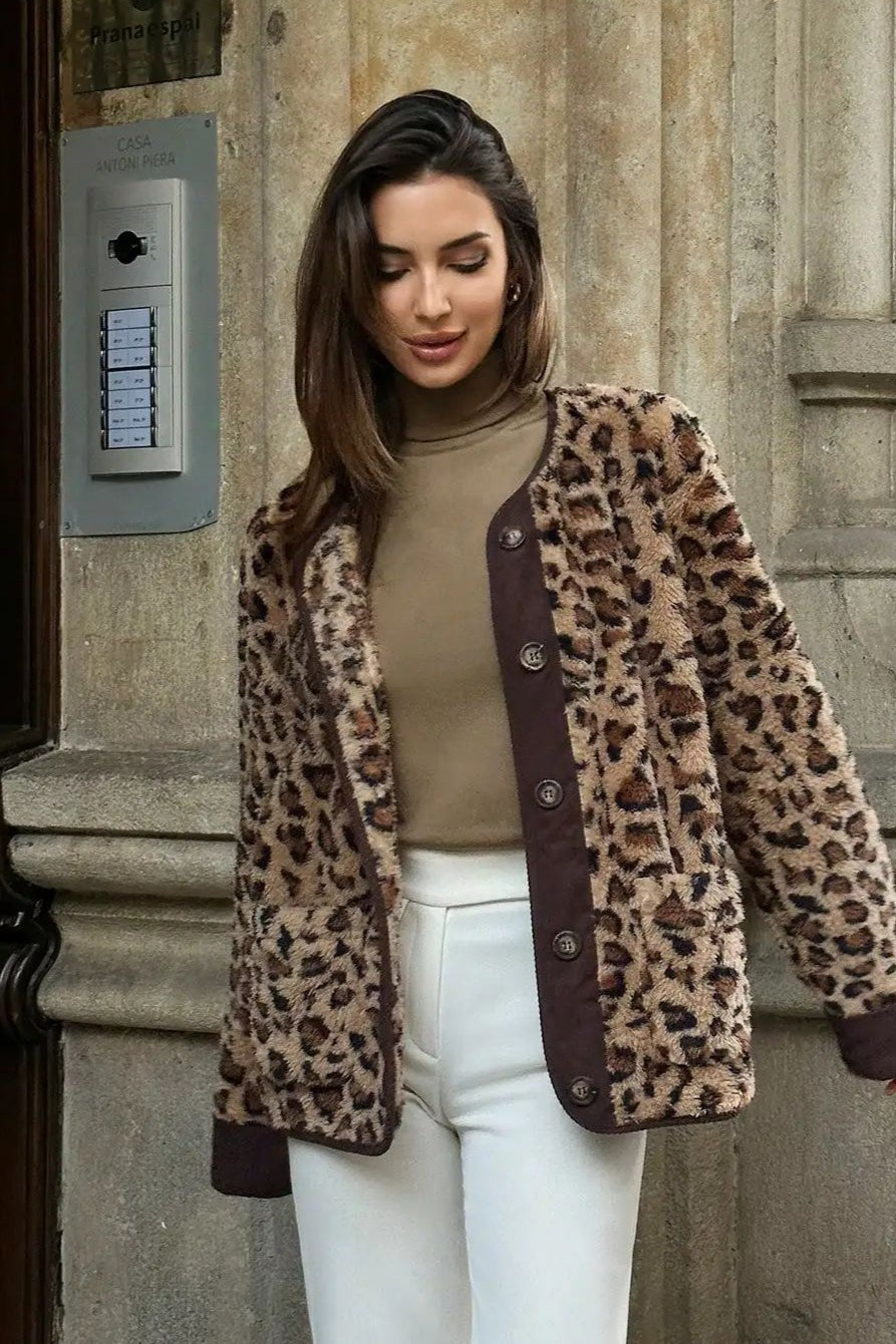 Leopard Print Loose Fit Sherpa Coat