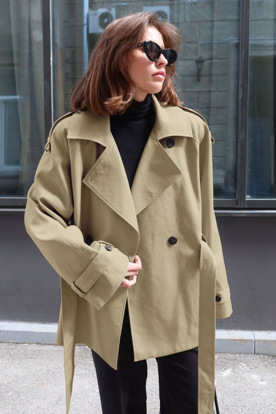 Belted Collared Loose Fit Jacket