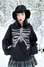 Gothic Skeleton Chain Zip Hoodie