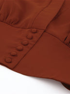 Vintage Lantern Sleeve V-Neck Slim Fit Blouse