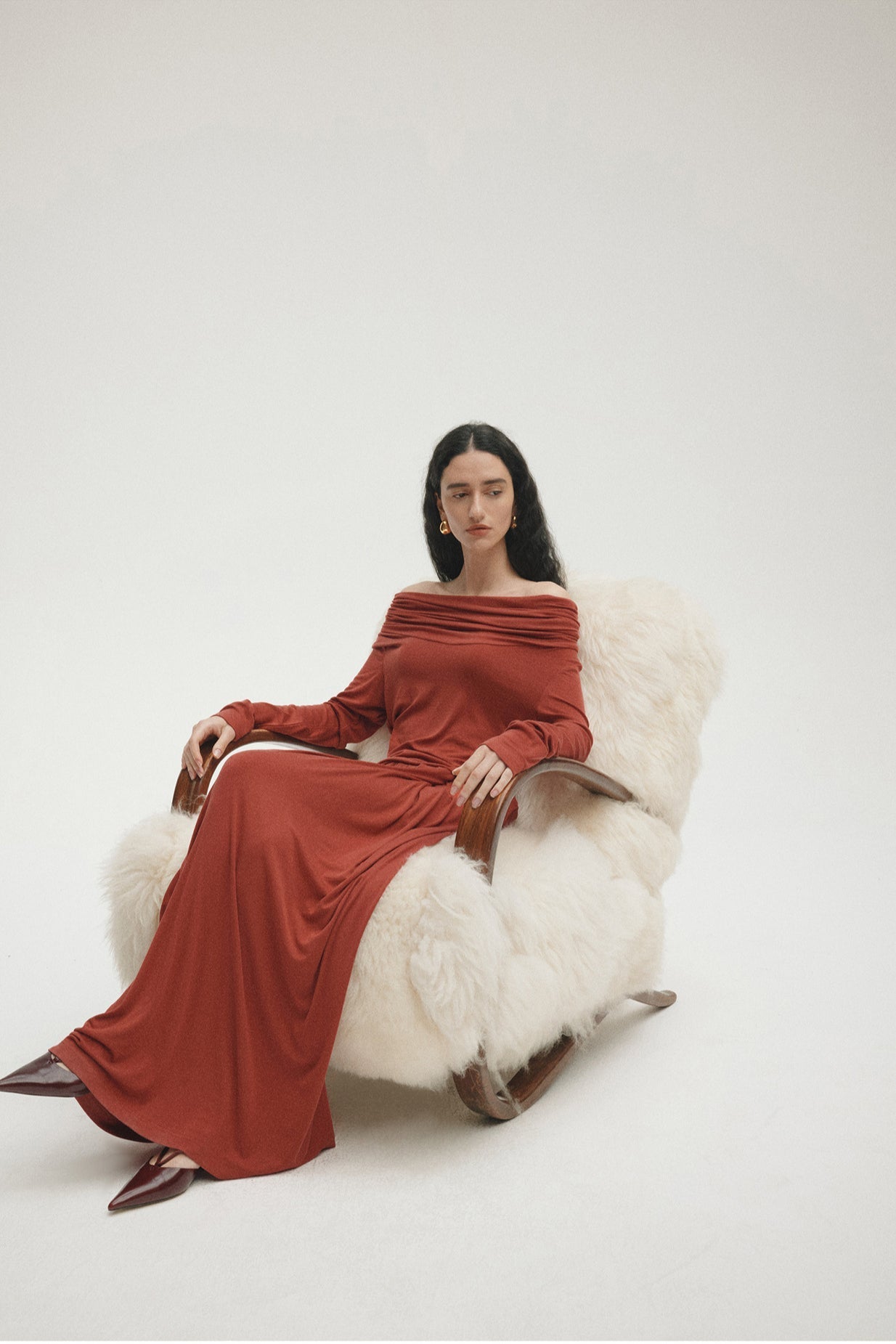 Tencel Off-Shoulder Fitted Knit Sweater