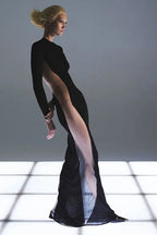 Sexy Sheer Mesh Insert High Waist Bodycon Maxi Dress