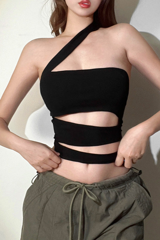 Asymmetrical Cutout Strapless Knit Top