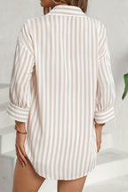 Striped Long Sleeve Pocket Button-Down Blouse