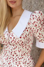 V-Neck Floral Puff Sleeve Babydoll Mini Dress