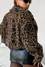 Casual Loose Fit Leopard Fleece Coat