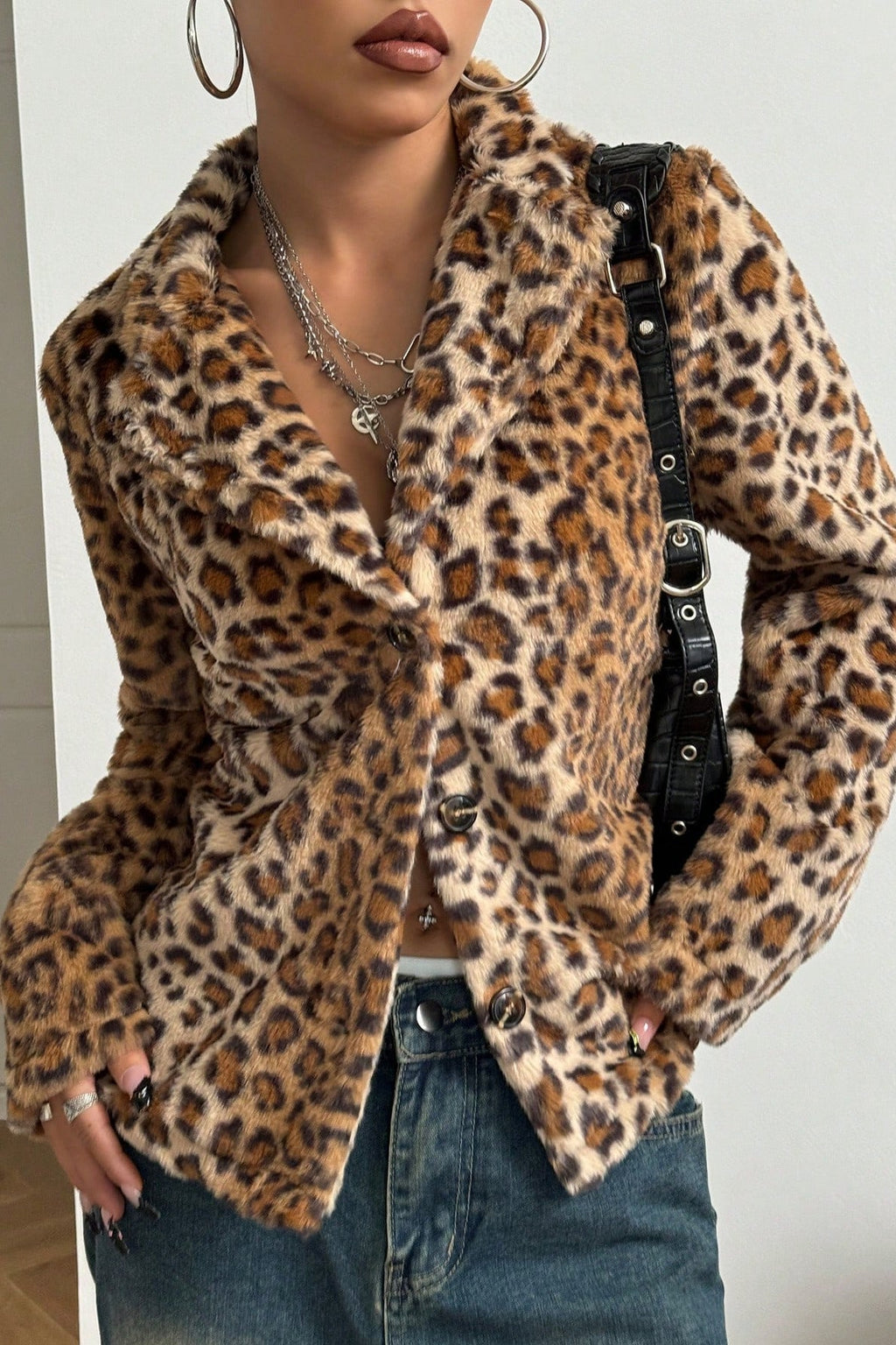 Leopard Print Button Up Thick Coat