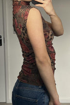 Contrast Print High Neck Blouse