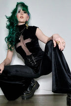 Gothic Cross Print Crop T-shirt