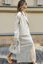 White High-Waist Split Maxi Skirt