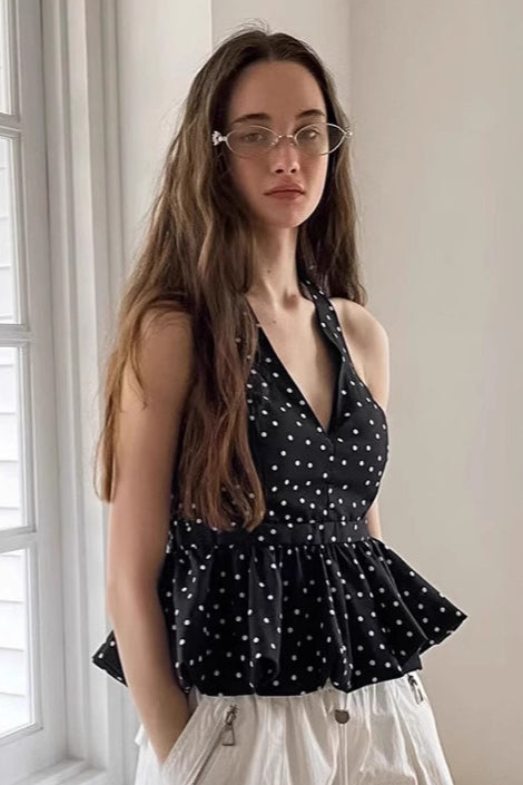 Vintage Polka Dot Tie Halter Crop Top