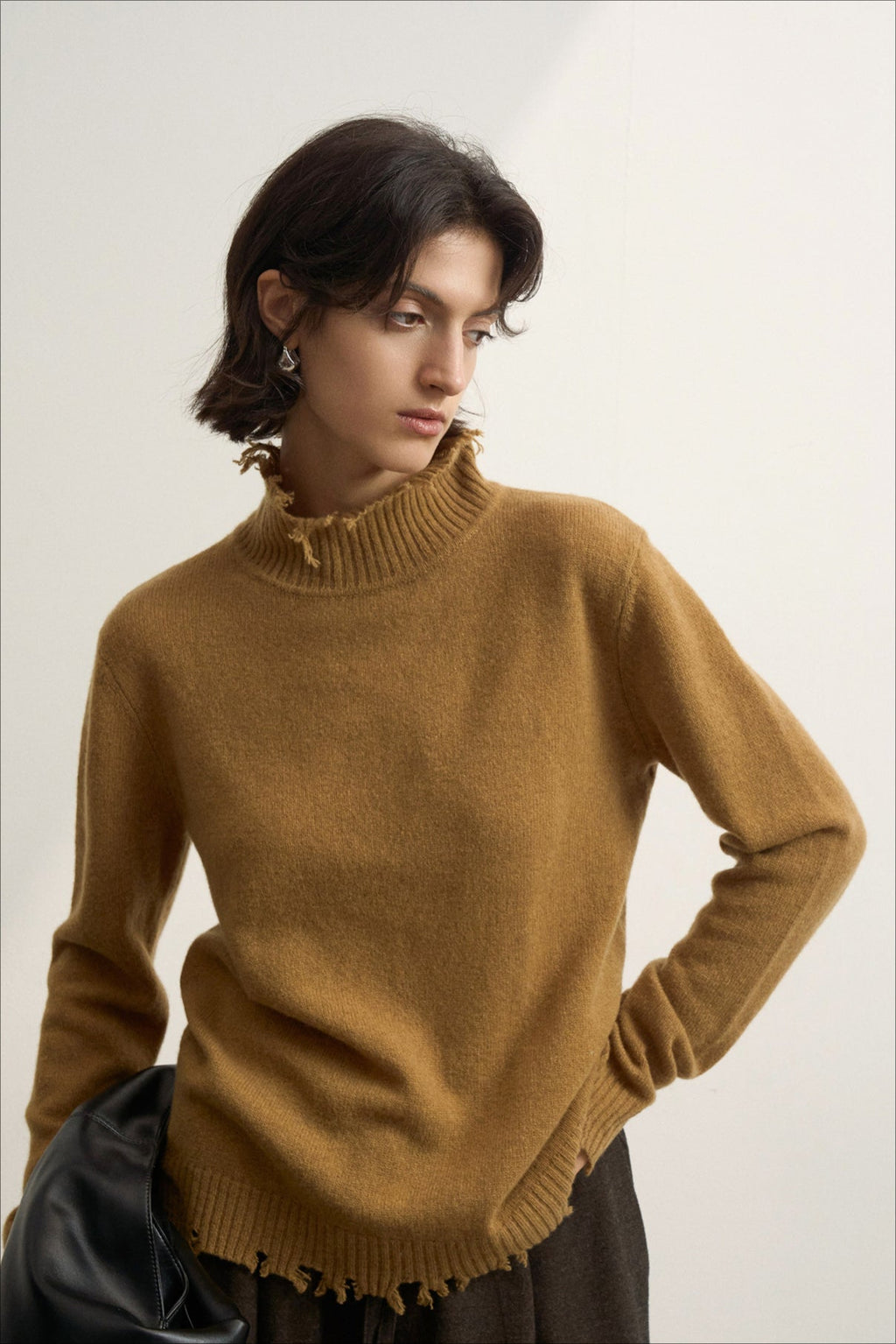 Fringed High Neck Knit Sweater