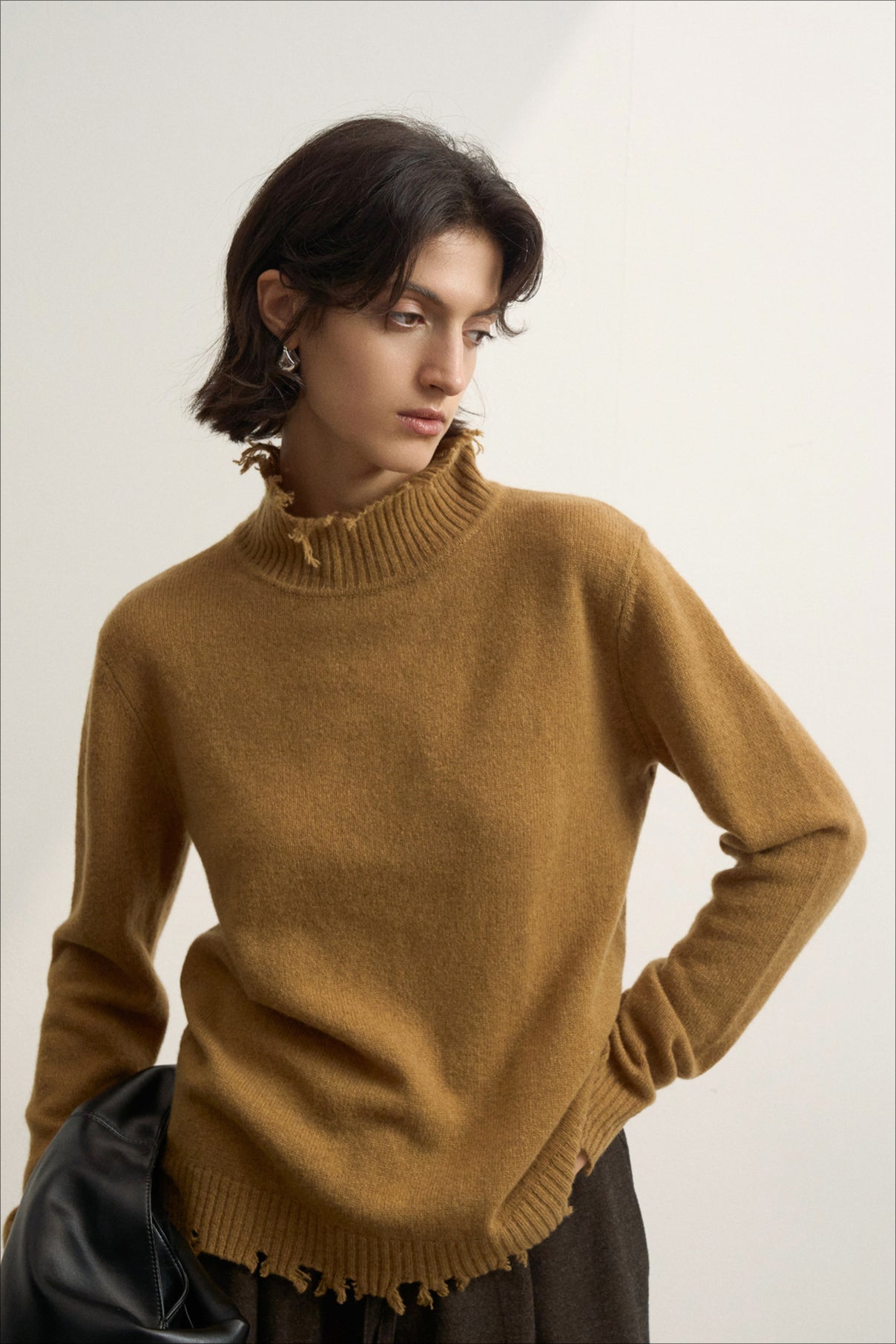 Fringed High Neck Knit Sweater