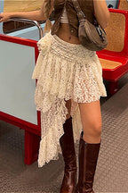 Rose Lace Asymmetrical Mini Skirt