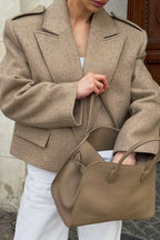 Vintage Solid Wool Blazer Wide-Collar Short Coat