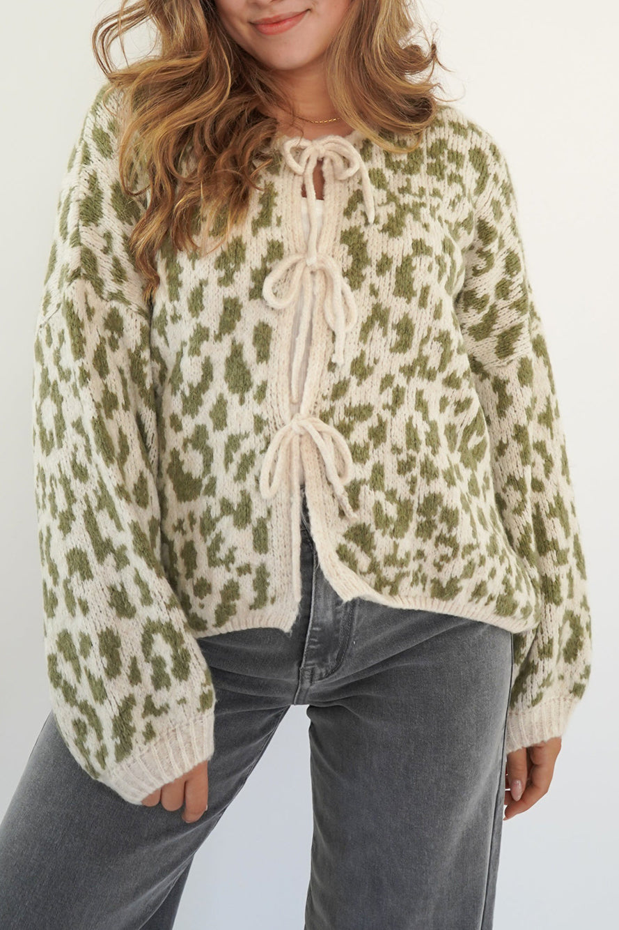 Leopard Print Tie-Front Knit Cardigan