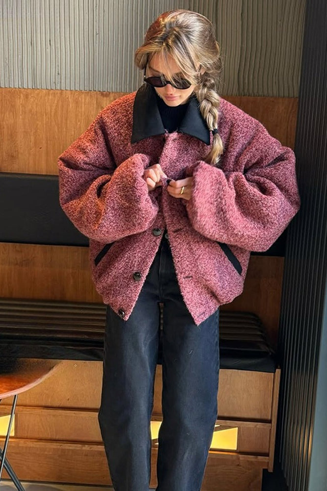 Vintage Color Block Lapel Jacket Coat