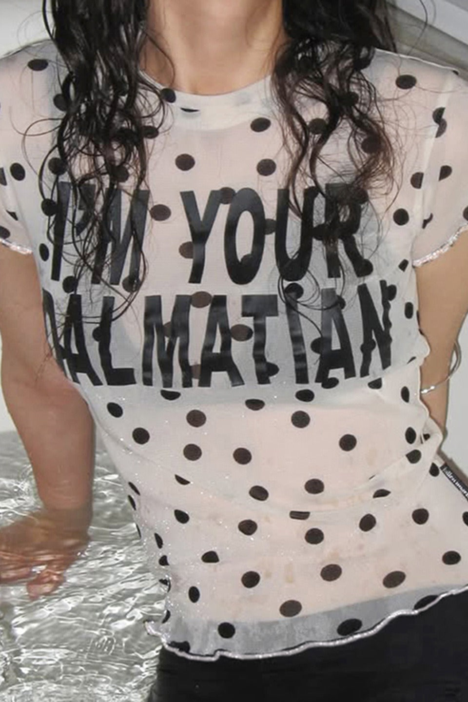 Mesh Polka Dot Letter Print Blouse