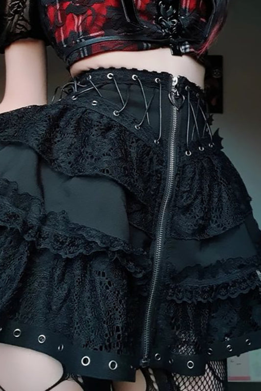 Slim Fit Gothic Lace Accent Skirt