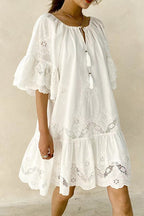 White Cotton Lace Boho Dress
