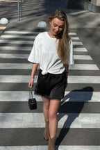 Elastic Waist Satin Slip Lace Mini Skirt