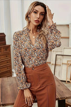 Sheer Floral V-Neck Casual Blouse