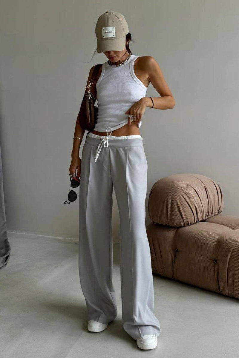 Tie Waist Two Piece Look Trousers Pants