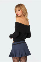 Off-Shoulder Fitted Knit Sweater
