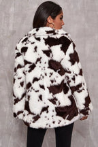 Black and White Faux Fur Cow Print Coat