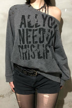 Studded Punk Off-Shoulder T-Shirt