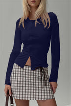 Buttoned Fitted Crew Neck Knit Sweater